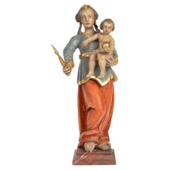 Virgin And Child In Polychrome Linden Wood, Germany, 18th Century.