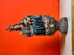 Virgin and Child in Polychrome Wood on a Cloud with Cherubs, Spanish/Colonial