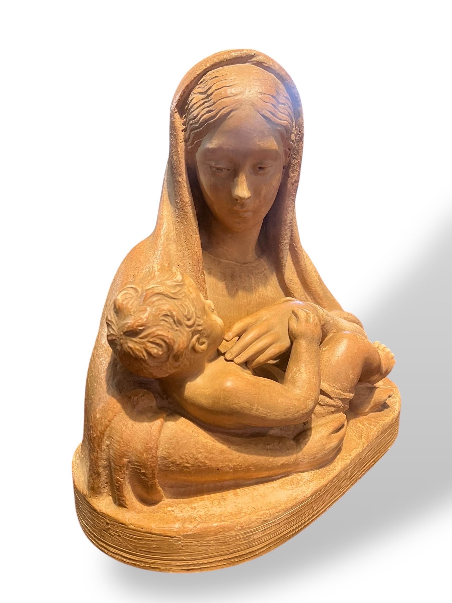Jungfrau und Kind aus Terrakotta, signiert M. Normand, um 1890-1910 im Angebot 7