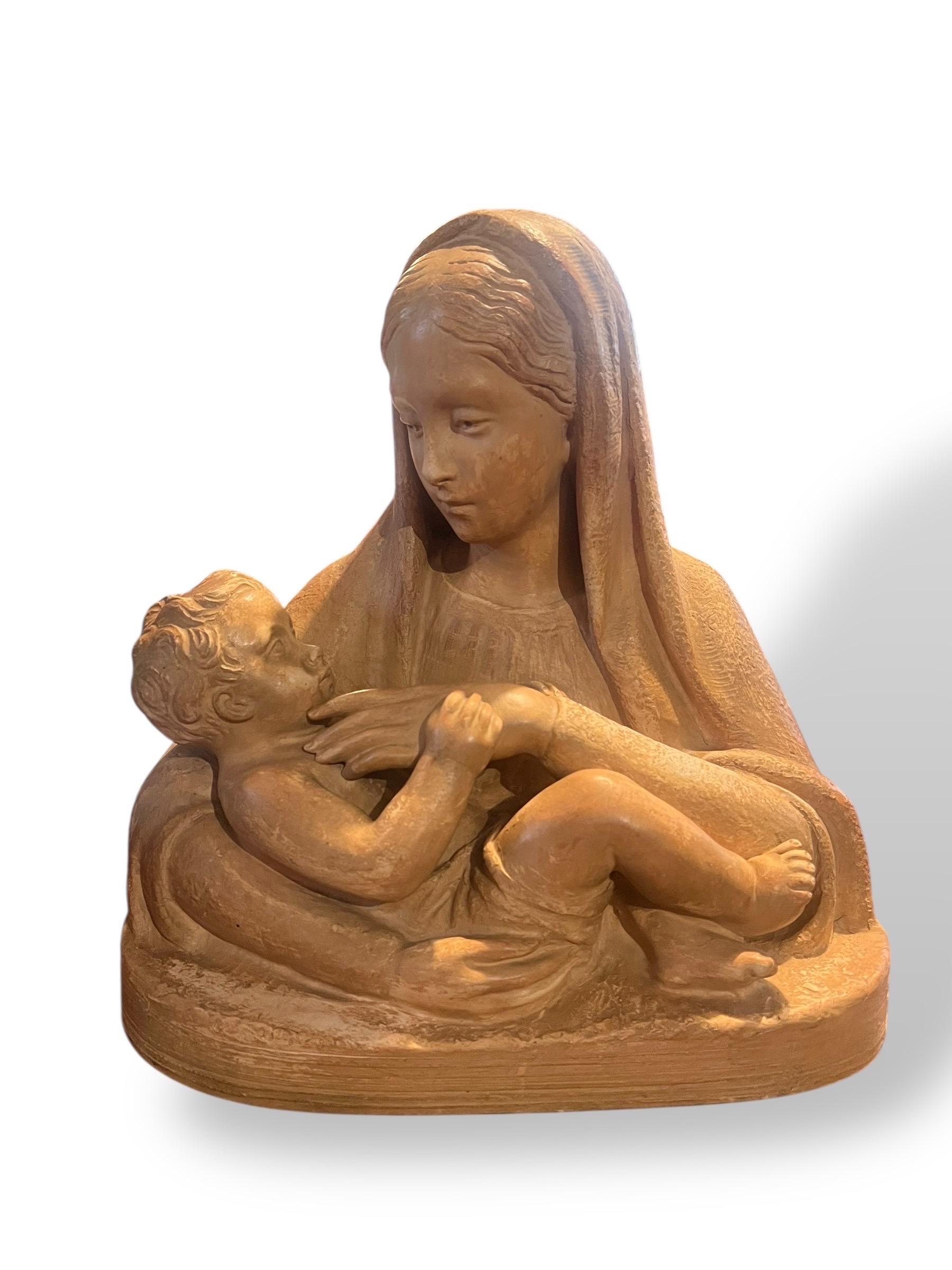 Jungfrau und Kind aus Terrakotta, signiert M. Normand, um 1890-1910 im Angebot 8
