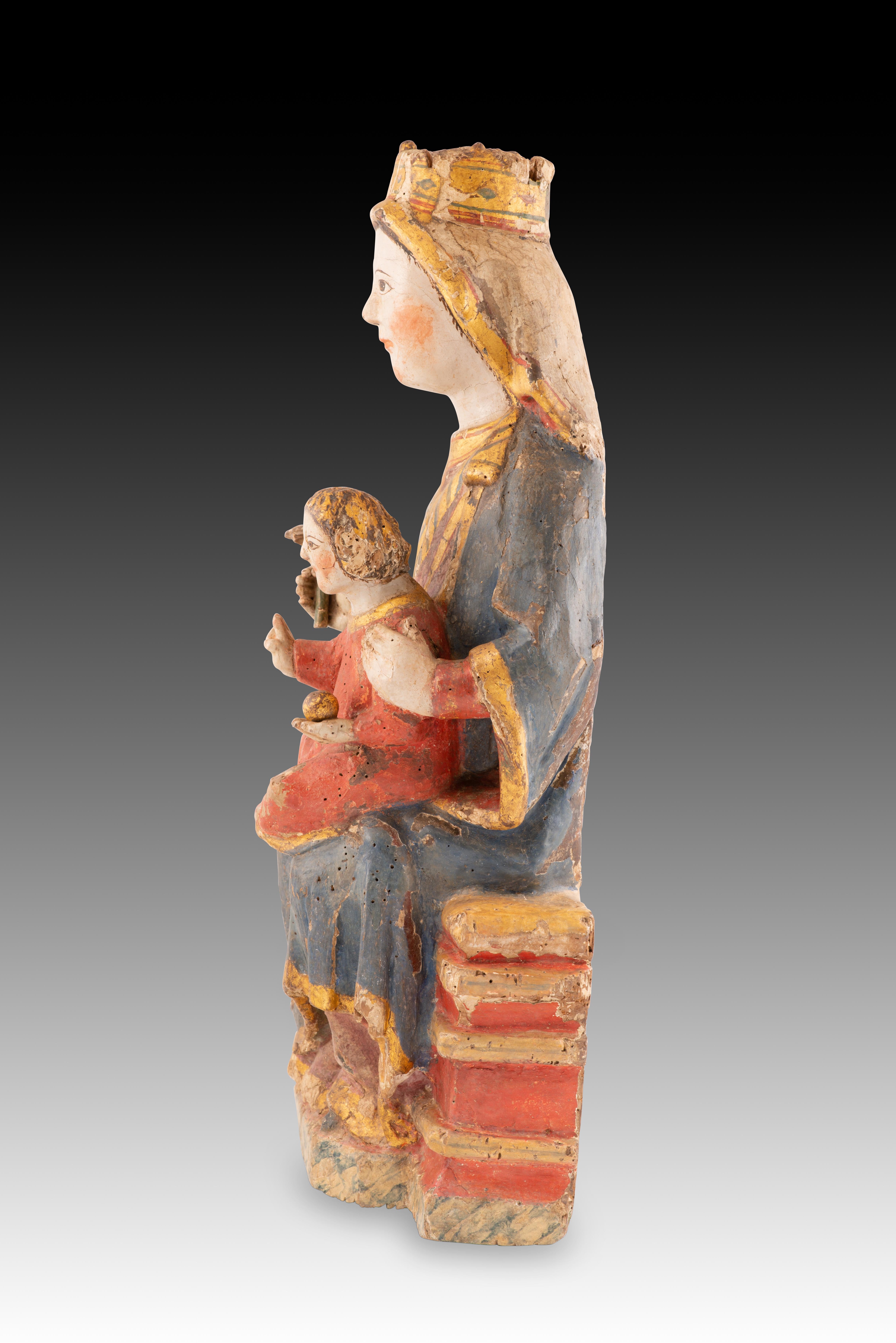 European Virgin and Child Jesus. Carved and polychrome wood. Spanish School, 14th century For Sale