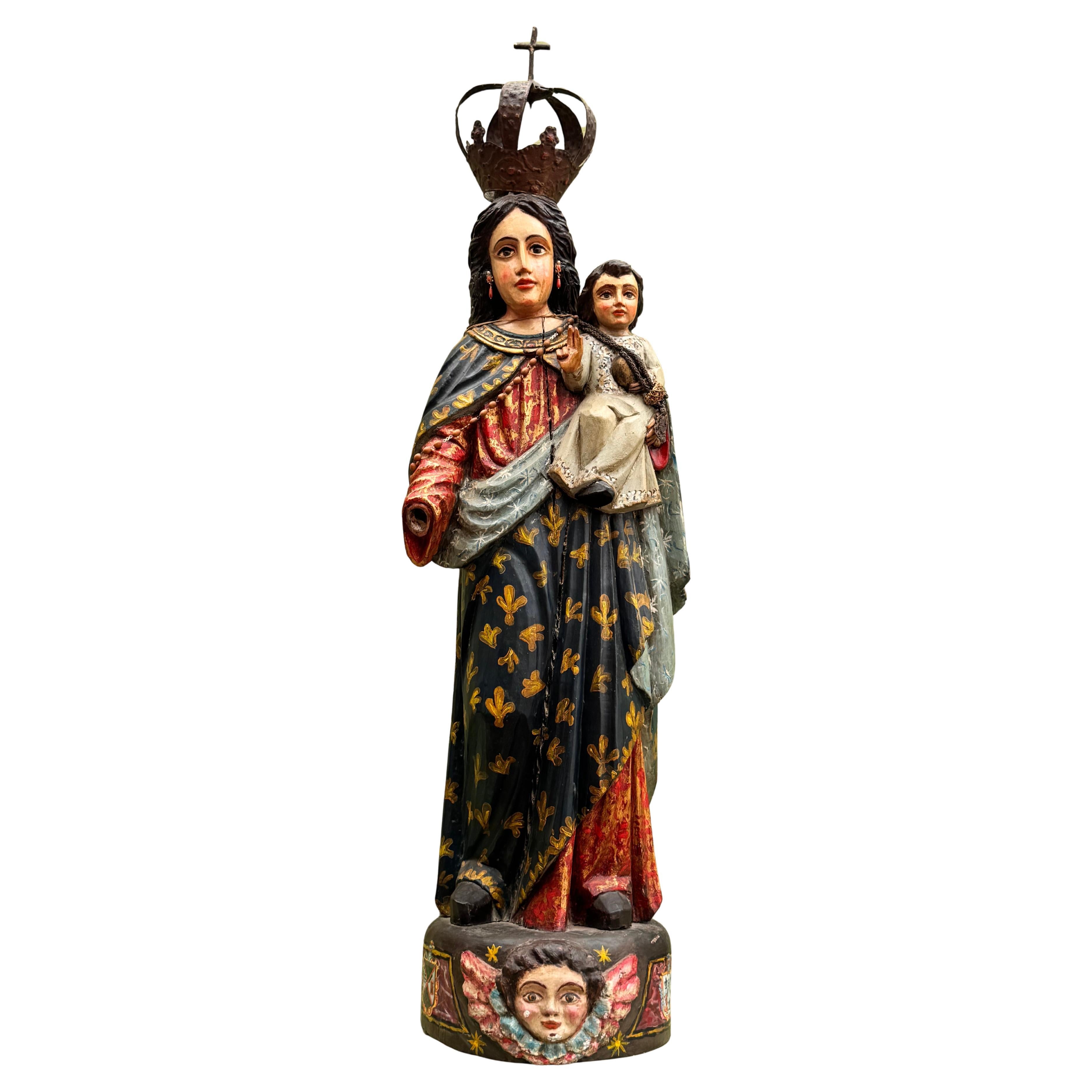 Virgin and Child, polychrome wood carving, Colonial school, 18th century
