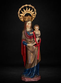Virgin and Child, polychrome wood carving, Hispanic school, 16th-17th century