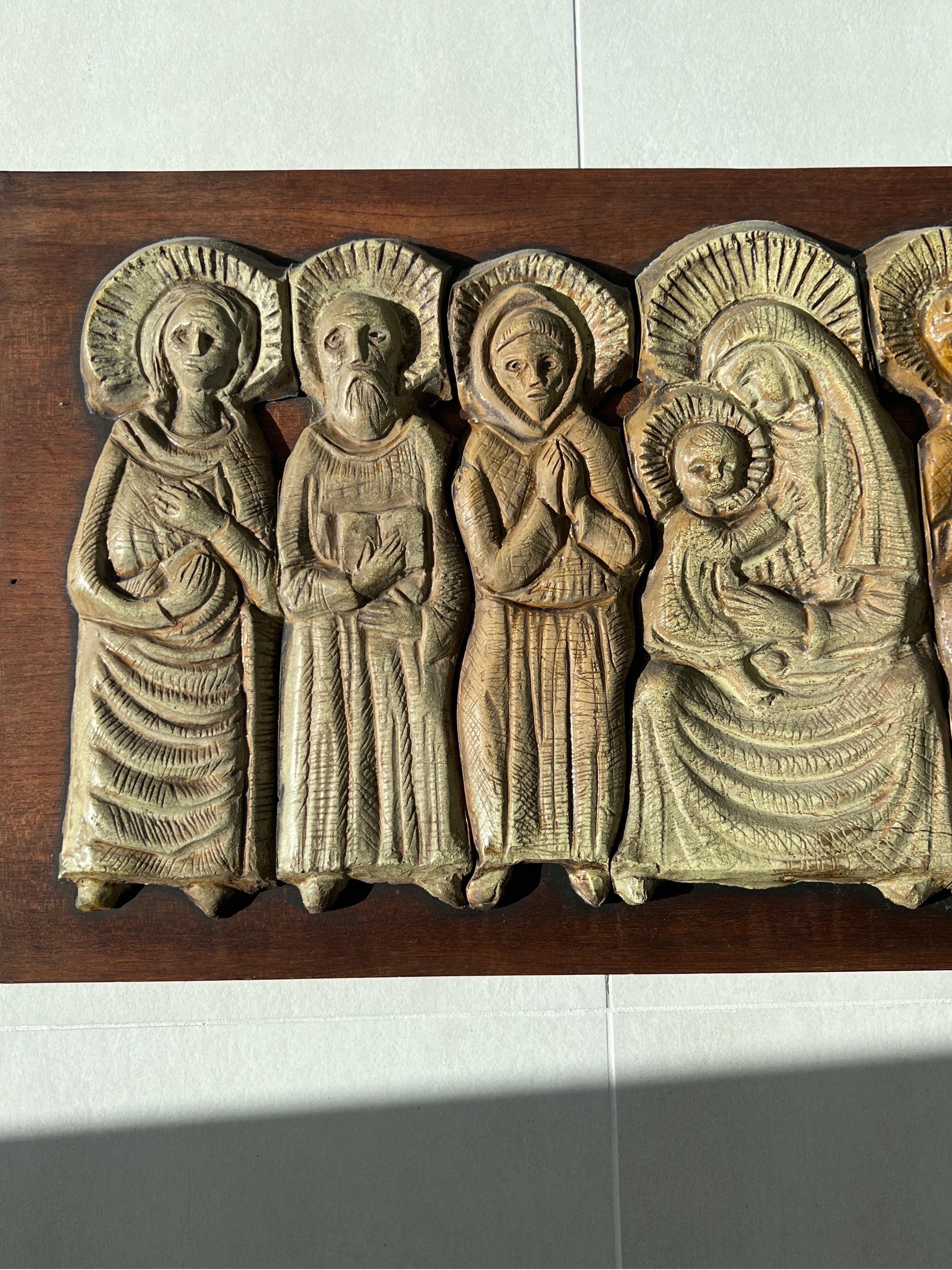 Mid-20th Century Virgin and Son with Saints Bas Relief 1960 Italian For Sale