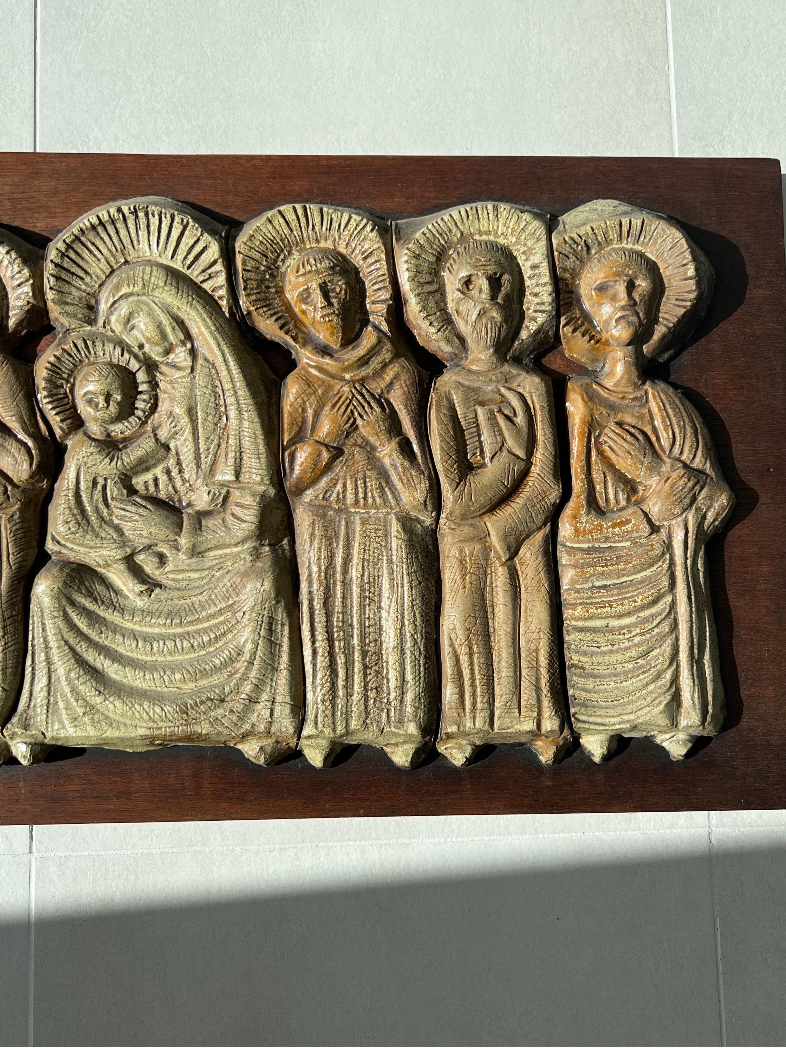 Resin Virgin and Son with Saints Bas Relief 1960 Italian For Sale