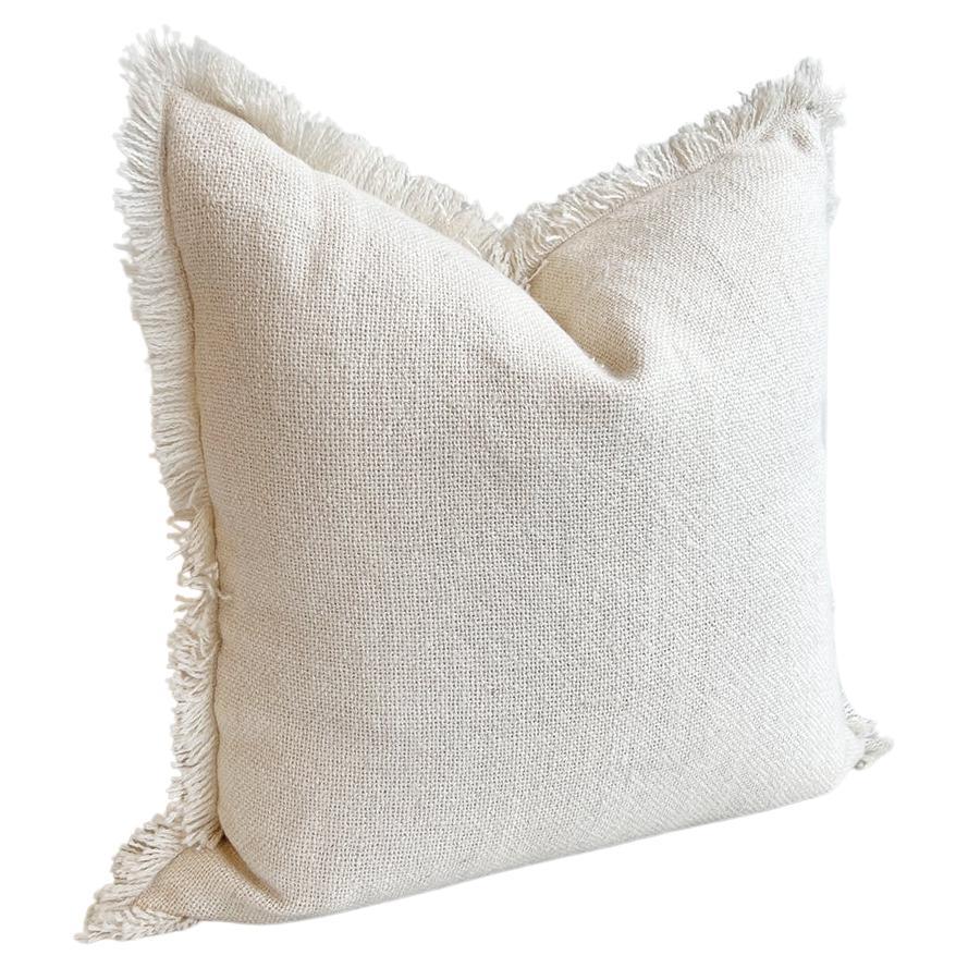 Virgin Llama Wool Throw Pillow in Cream with Fringe, in Stock For Sale