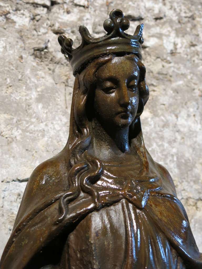 Louis XIV Virgin Marie Statue Style Patina after Val d Osne, circa 1880, France