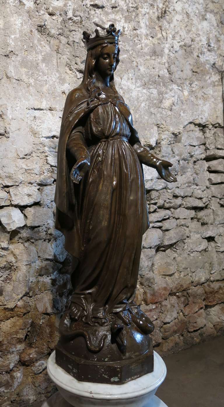 19th Century Virgin Marie Statue Style Patina after Val d Osne, circa 1880, France