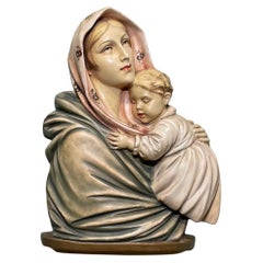 Virgin Mary and Baby Jesus Ceramic Sculpture/Relief Frame
