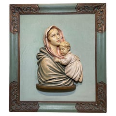 Virgin Mary and Baby Jesus Ceramic Sculpture/Relief Frame