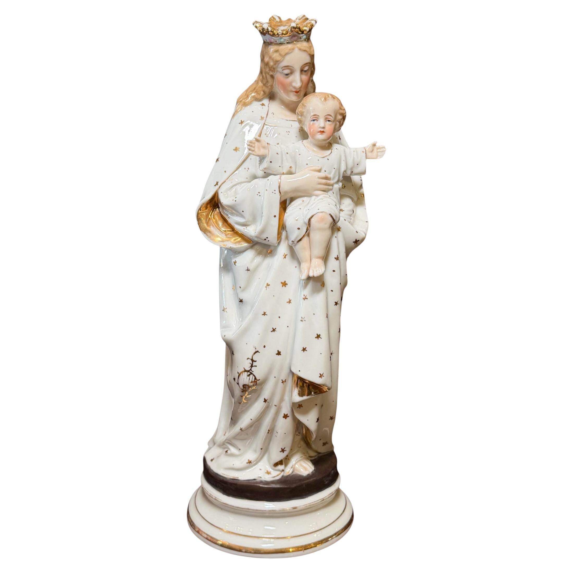 Virgin Mary and Baby Jesus Paris Porcelain Sculpture