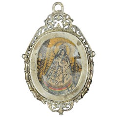 "Virgin Mary and Christ" Miniature on Copper; Silver Frame, 18th Century