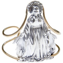 Bracelet manchette fantaisie J Dauphin en argent et laiton représentant la Vierge Marie