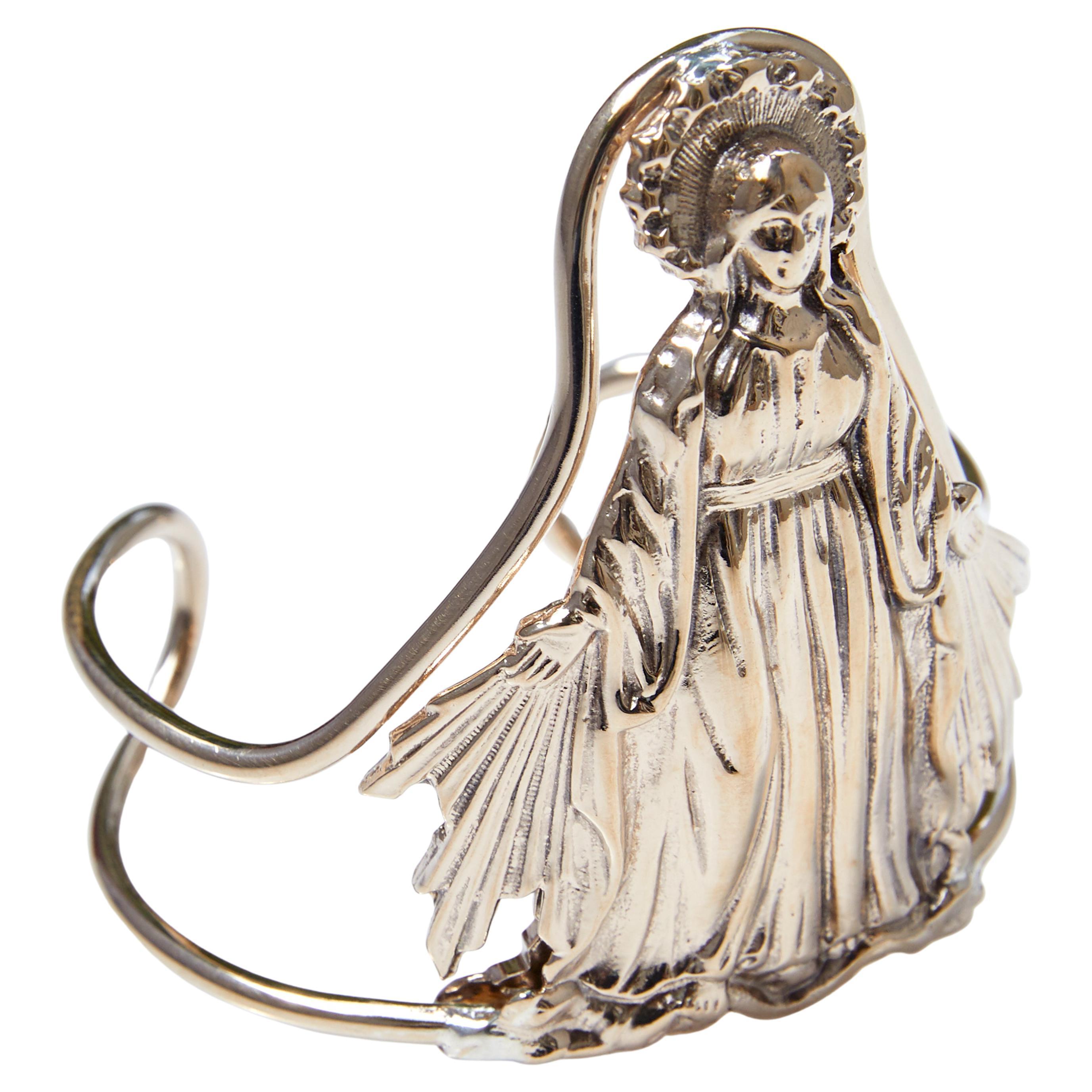J Dauphin - Bracelet manchette fantaisie à bras en bronze représentant la Vierge Marie
