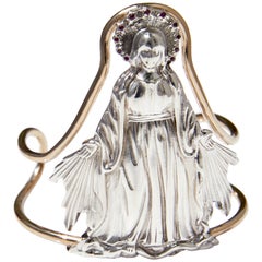 Used Virgin Mary Bangle Cuff Bracelet Ruby Silver Brass J Dauphin