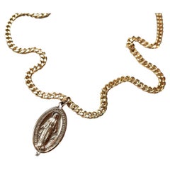Virgin Mary Chain Necklace Oval Medal White Diamond J Dauphin