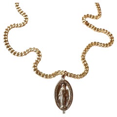 Virgin Mary Chain Necklace Oval Medal White Diamond J Dauphin