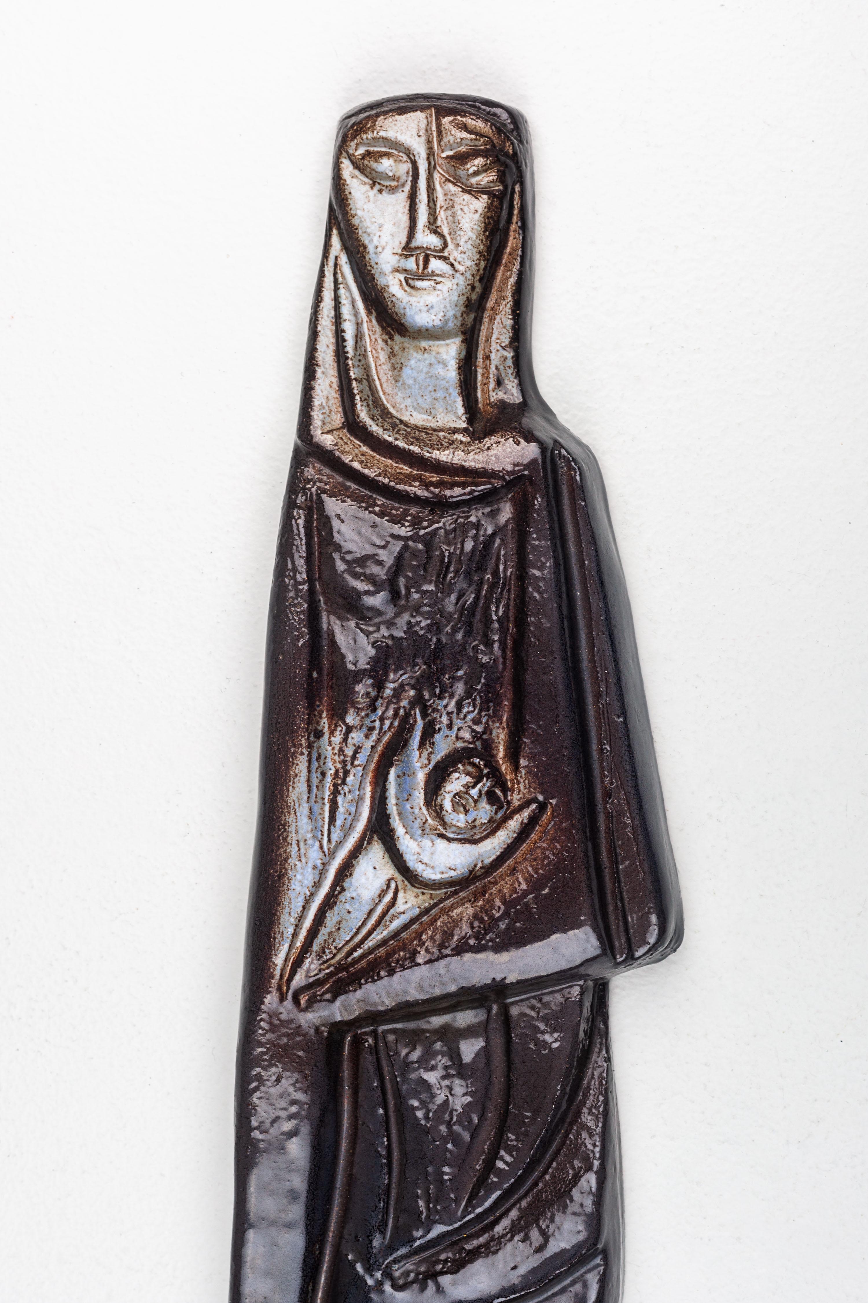 Wandschmuck der Jungfrau Maria und des Kindes Jesus, Bauhaus Art Deco, deutscher Expressionismus im Angebot 3