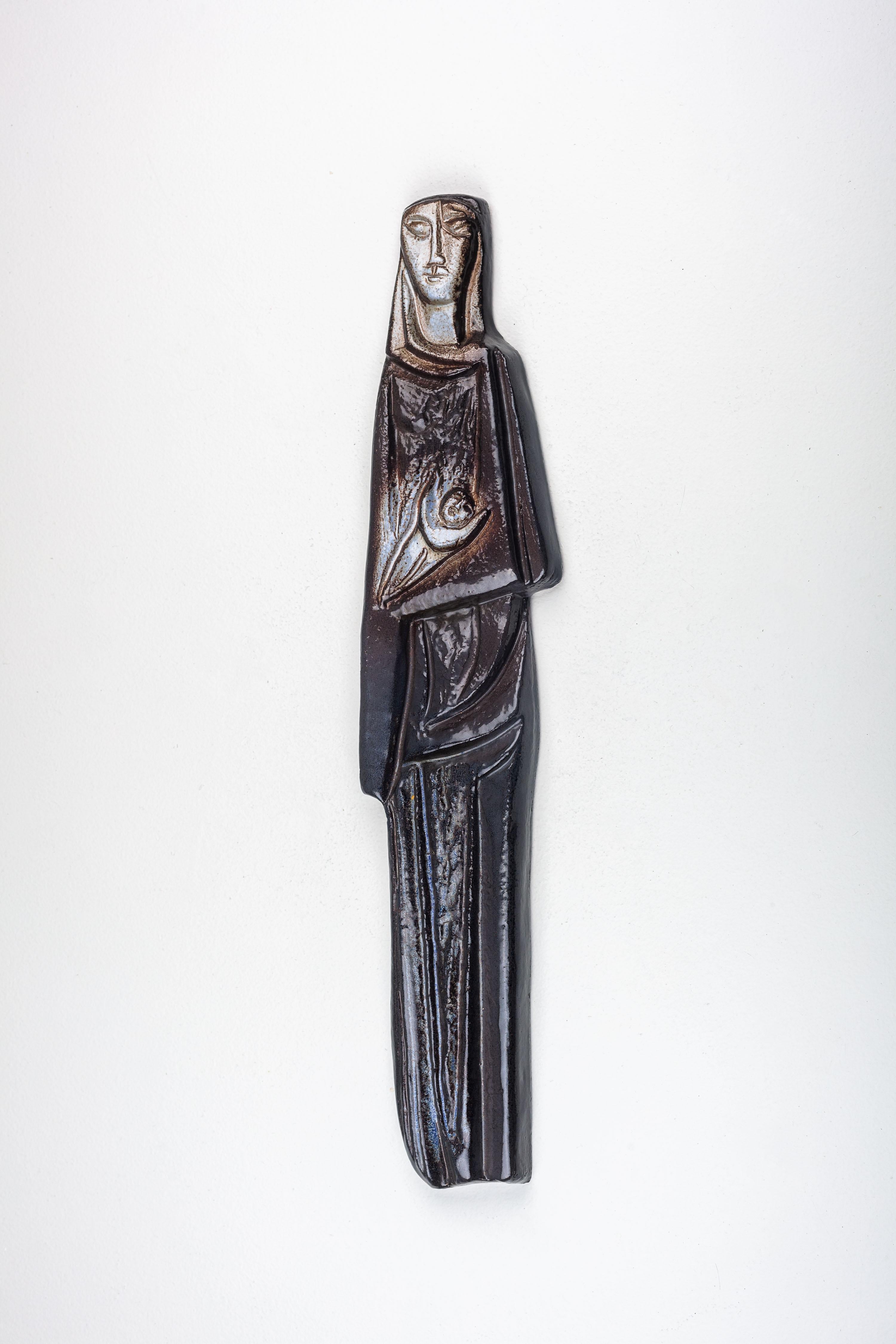 Mid-20th Century Virgin Mary & Child Jesus Wall Decoration, German Expressionism Bauhaus Art Deco For Sale