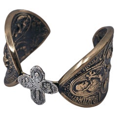 Virgin Mary Cuff Bracelet - Catholic Devotional Medals Cross Bronze Silver