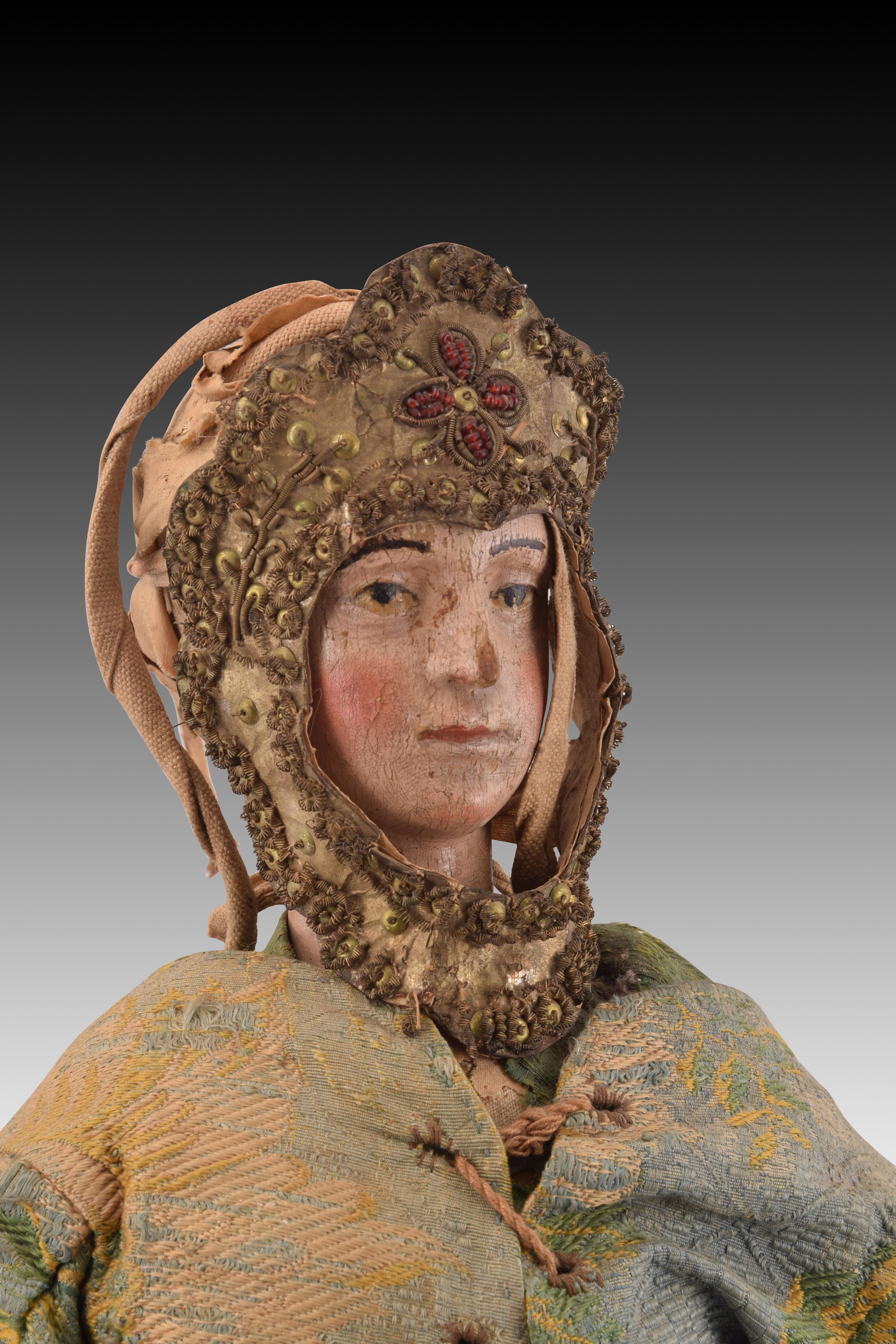 Baroque Virgin Mary (dress-up). Wood, etc. Spanish school, 17th century and later. For Sale