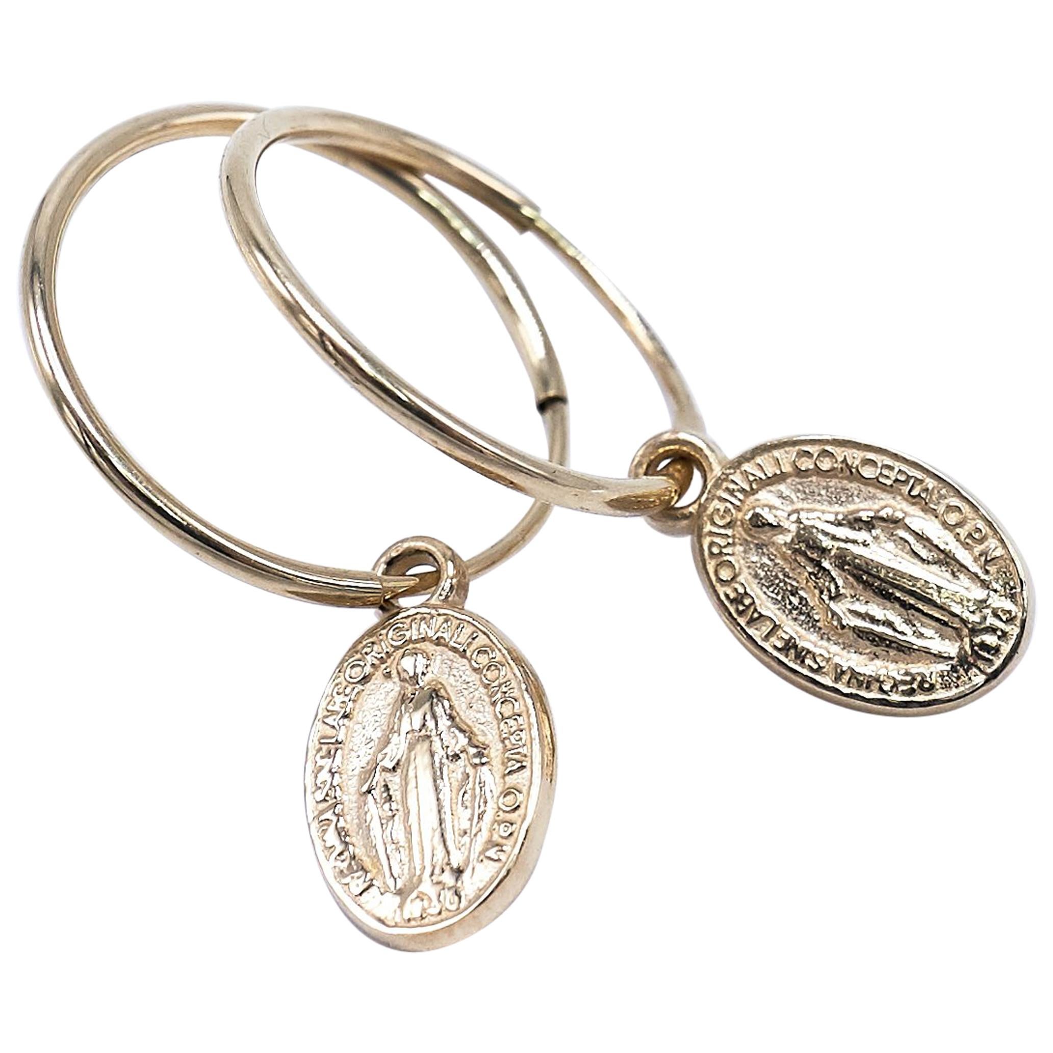 Virgin Mary Earrings Medal Earrings Gold Hoops J Dauphin For Sale