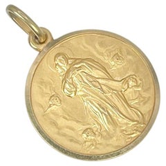 Virgin Mary Gold Pendant 18KT Yellow Gold Unique Matte Fiinish Mary Charm