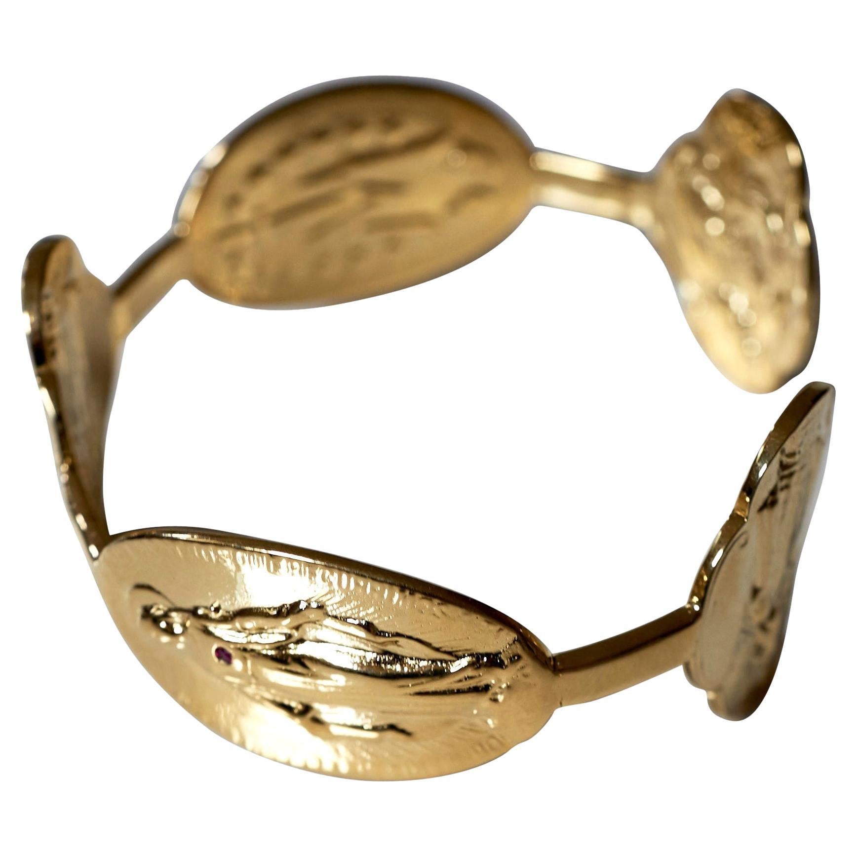 Bracelet jonc J Dauphin avec médaille de la Vierge Marie en or et vermeil