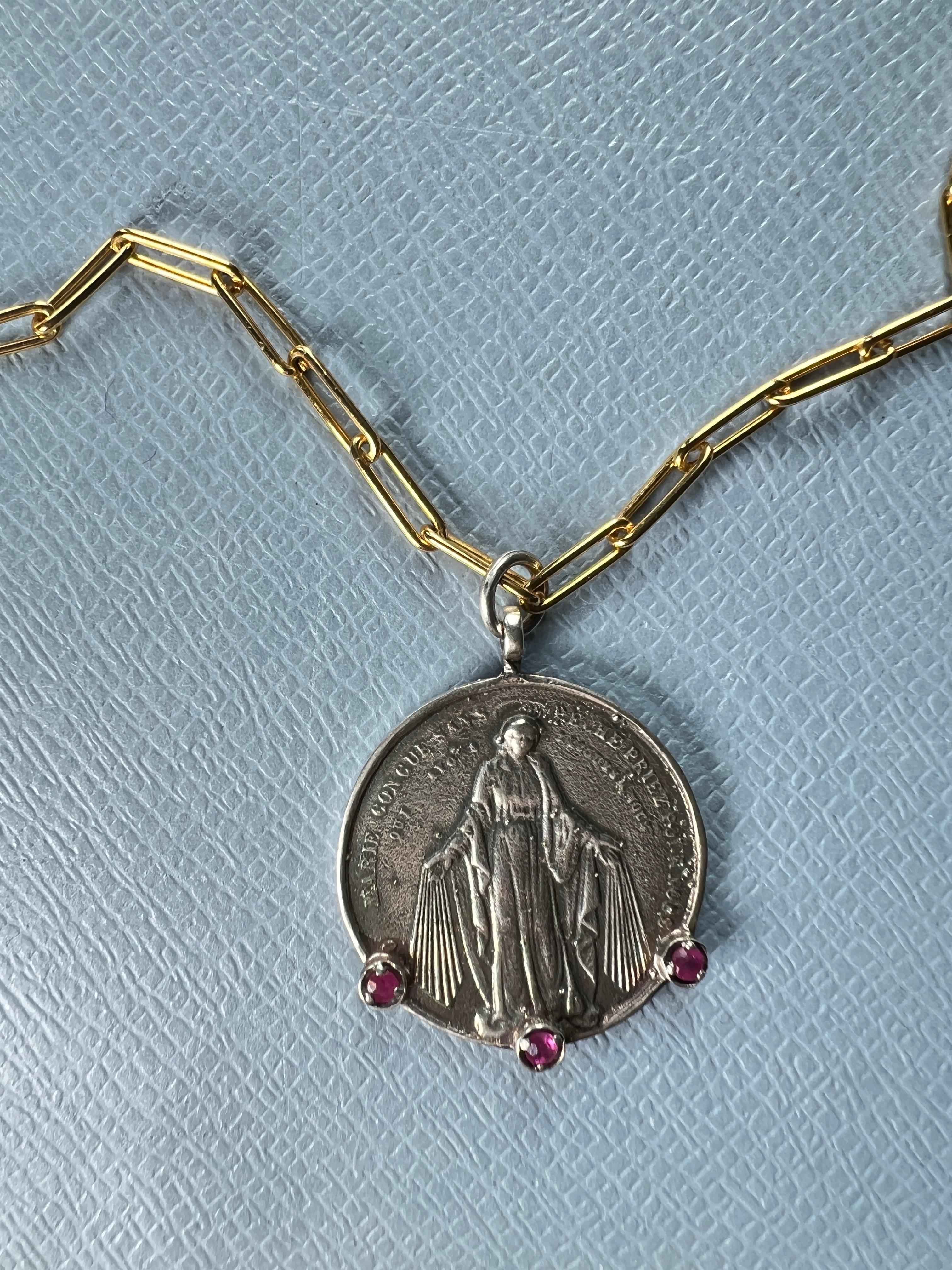 Brilliant Cut Virgin Mary Medal Chain Necklace For Sale