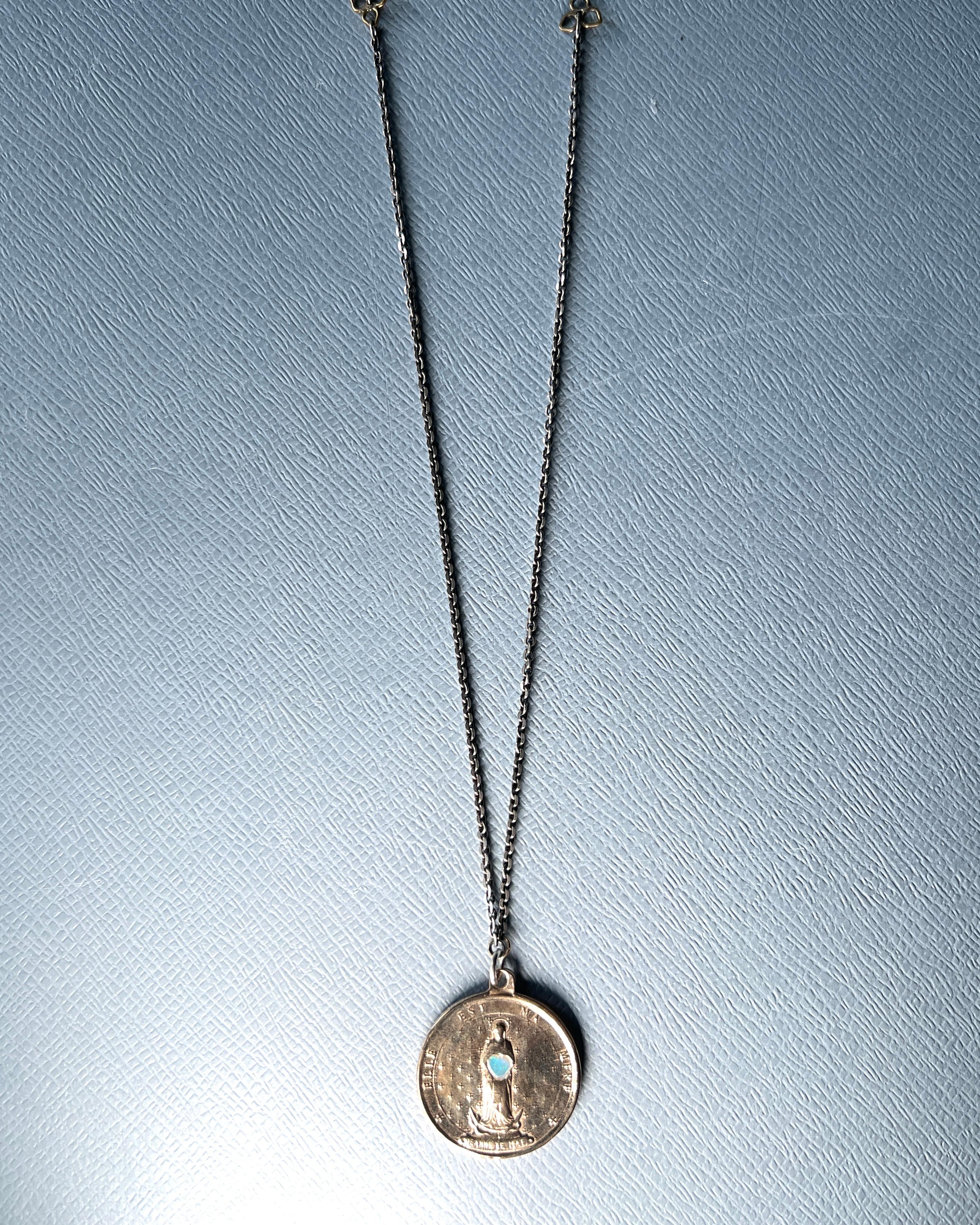 Victorian Opal Heart Medal Necklace Protection For Sale