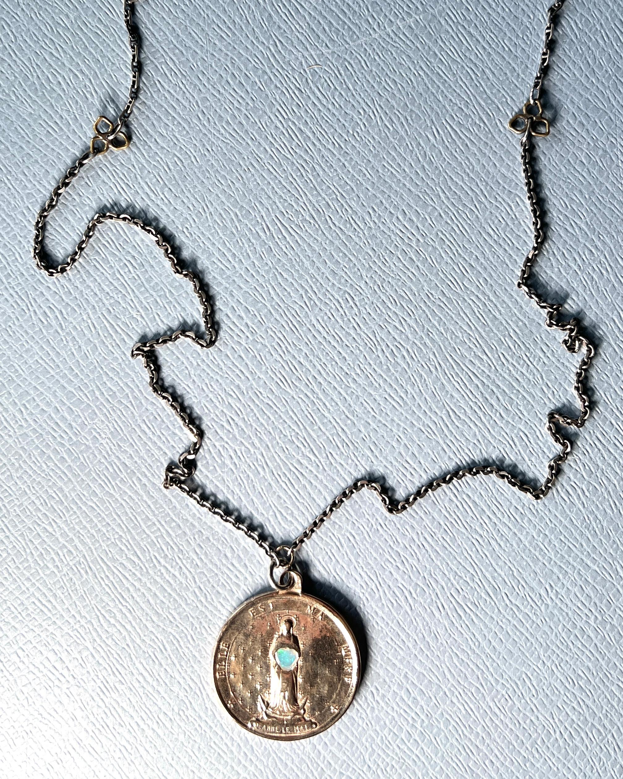 Heart Cut Opal Heart Medal Necklace Protection For Sale