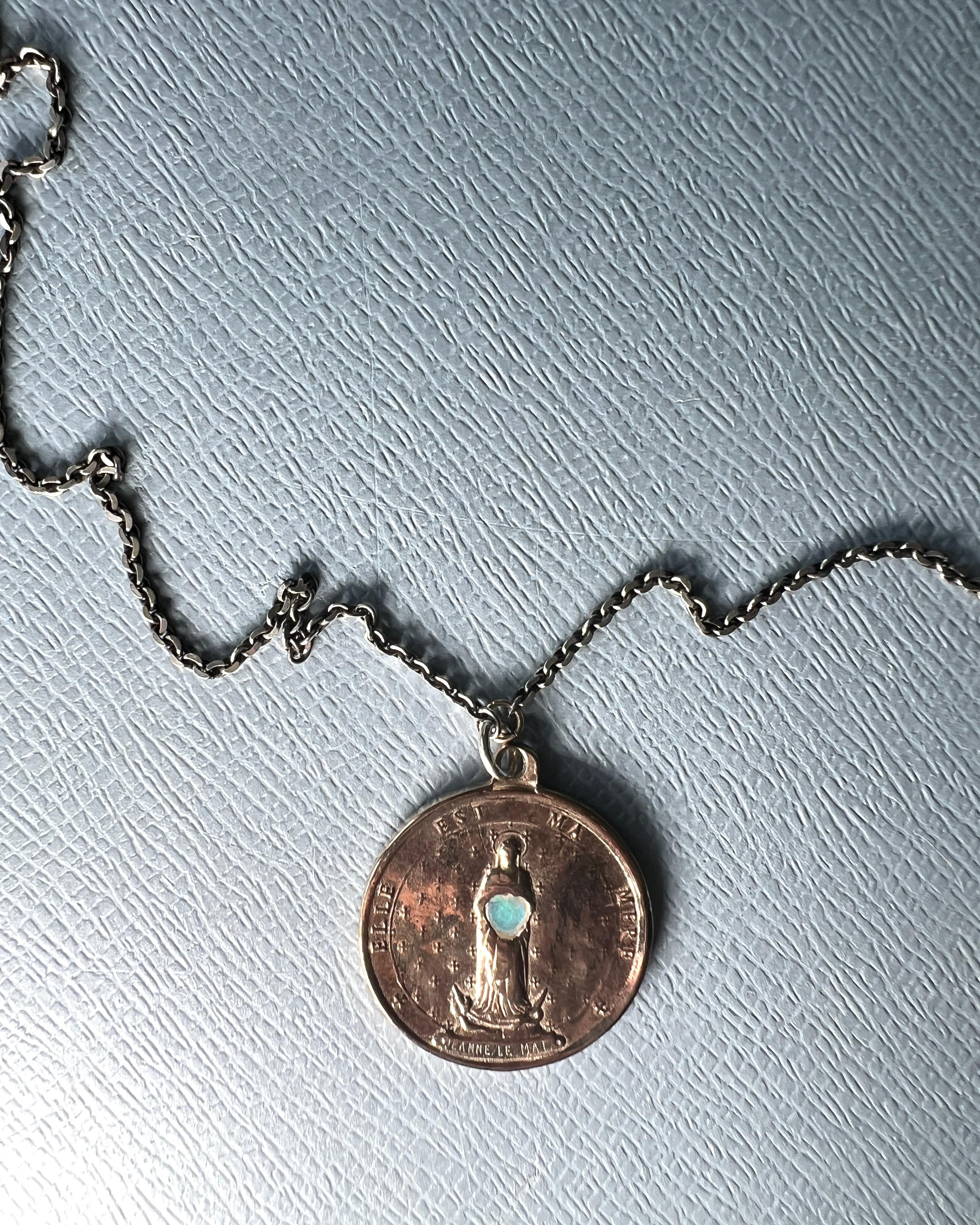 Women's Opal Heart Medal Necklace Protection For Sale