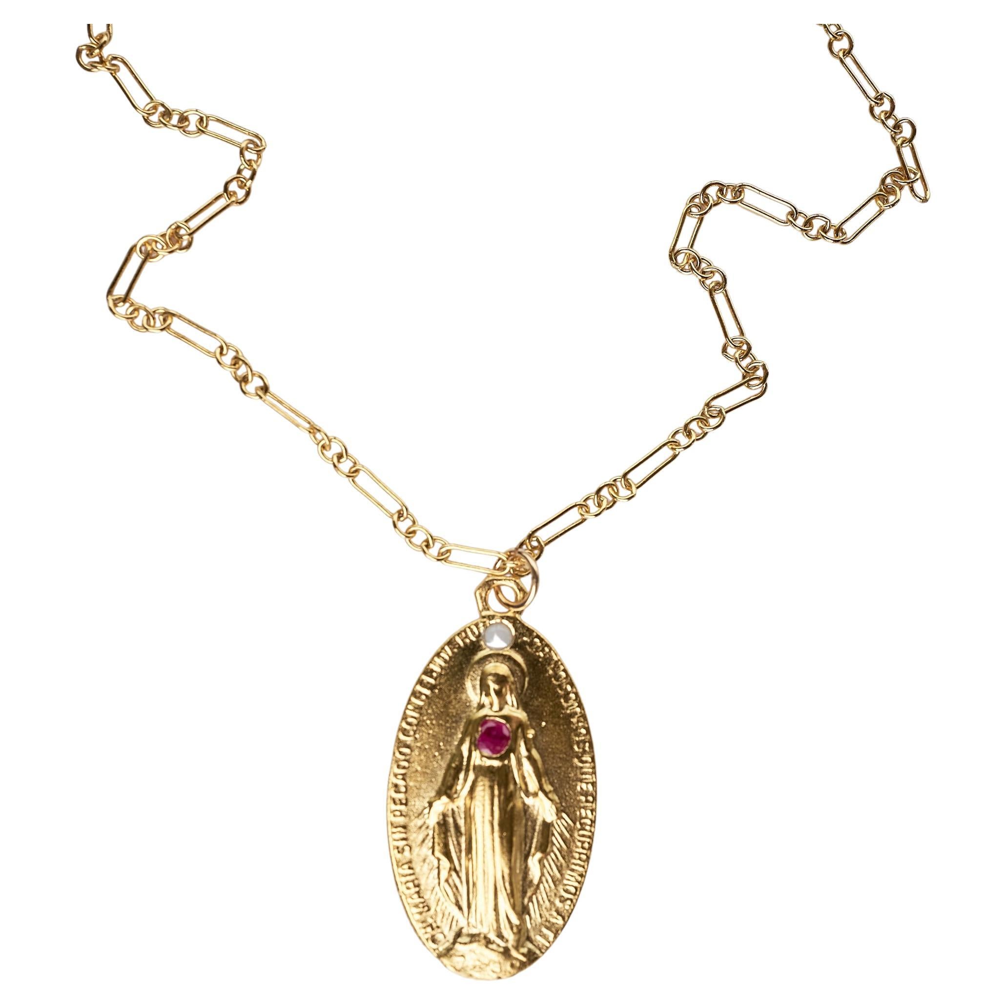 Virgin Mary Medal Chain Necklace Ruby Opal J Dauphin

Gold Plated Medal and Gold Filled Chain 24