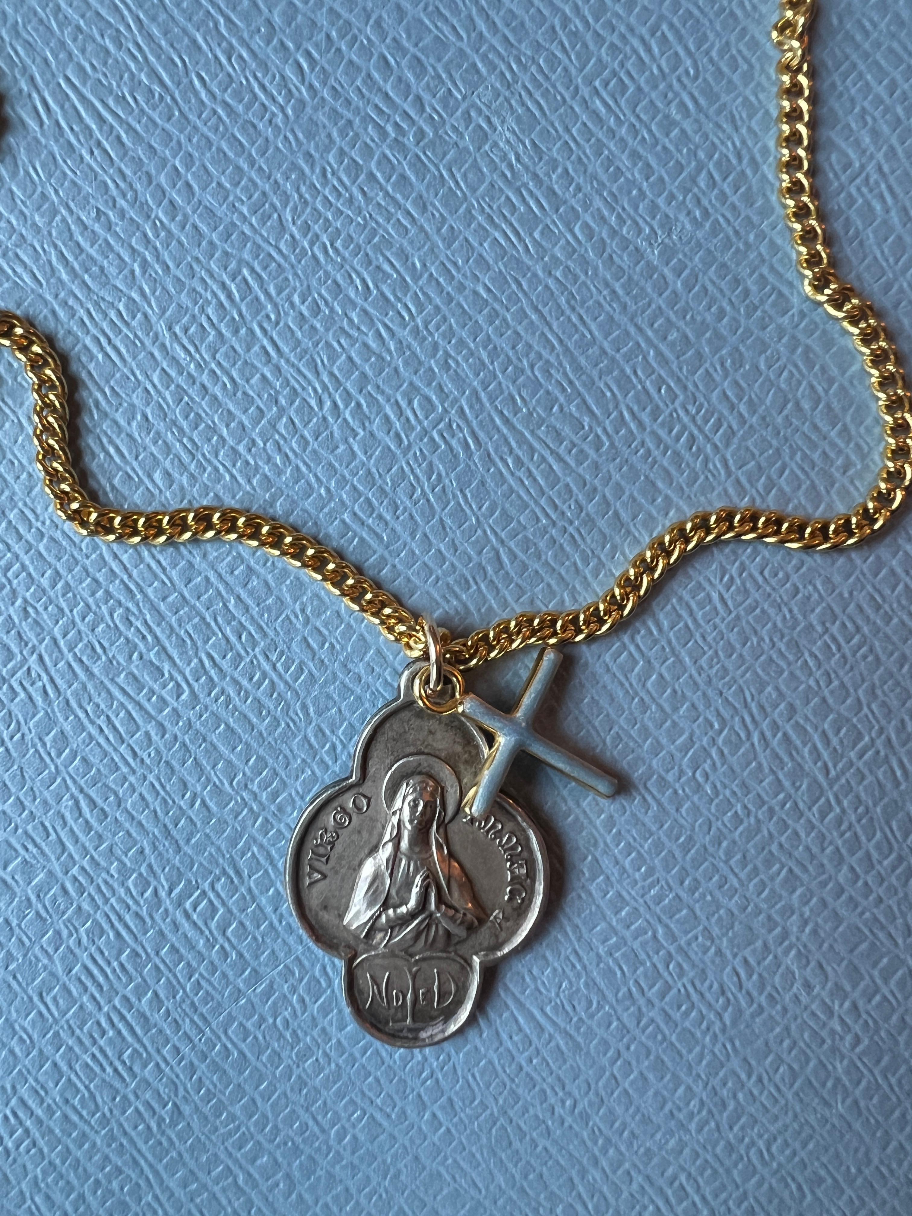 Virgin Mary Medal Chain Necklace Virgo Souvenir Lourdes Cross 5