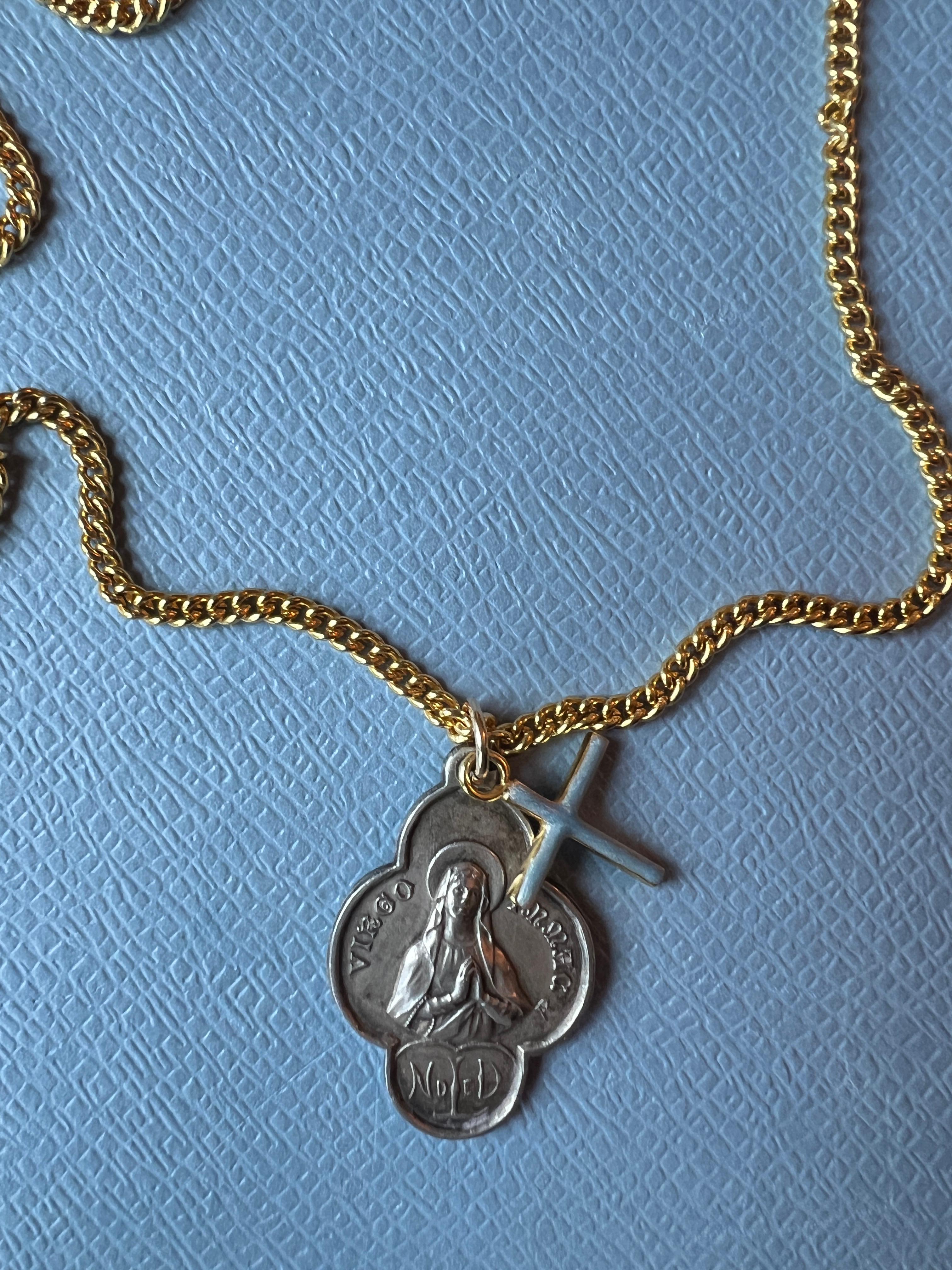 Virgin Mary Medal Chain Necklace Virgo Souvenir Lourdes Cross 6
