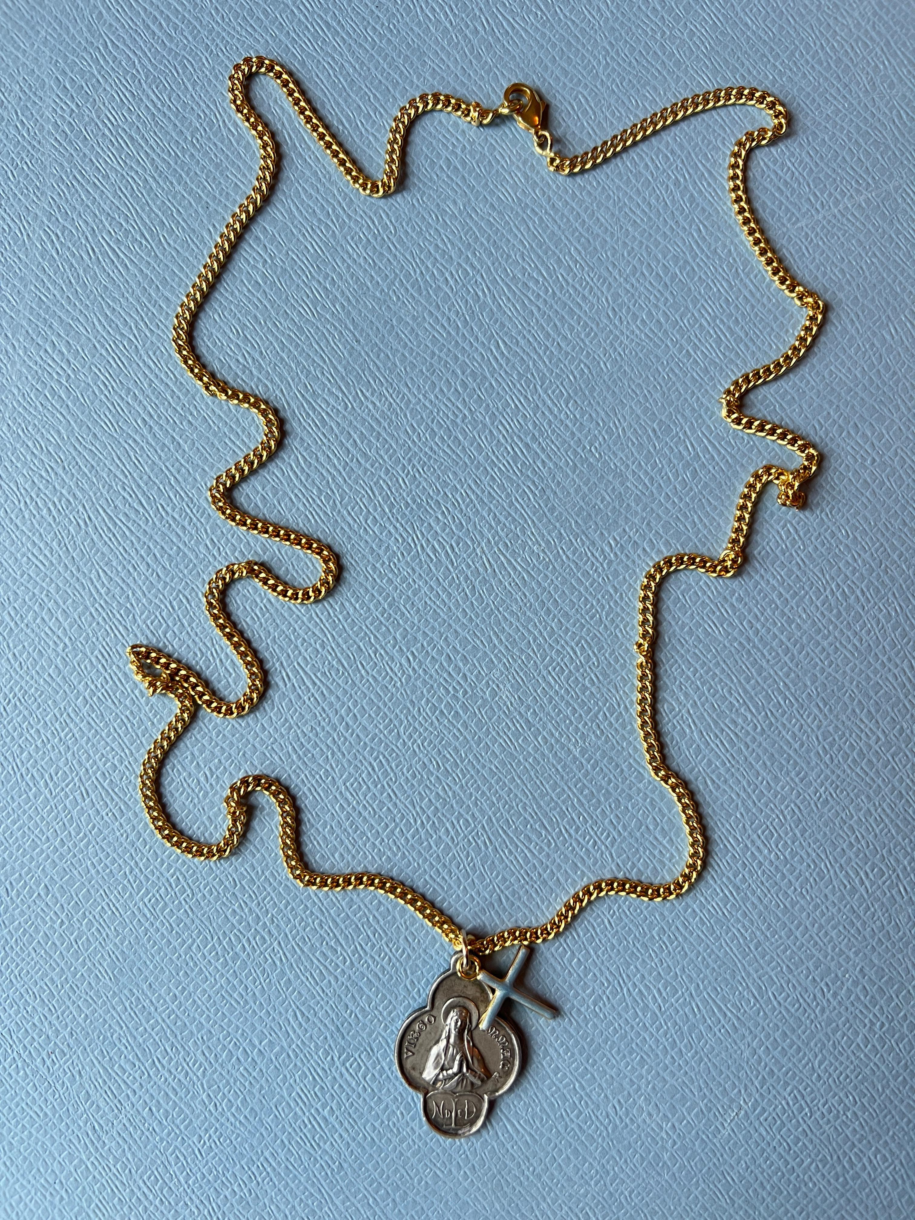 Virgin Mary Medal Chain Necklace Virgo Souvenir Lourdes Cross 7