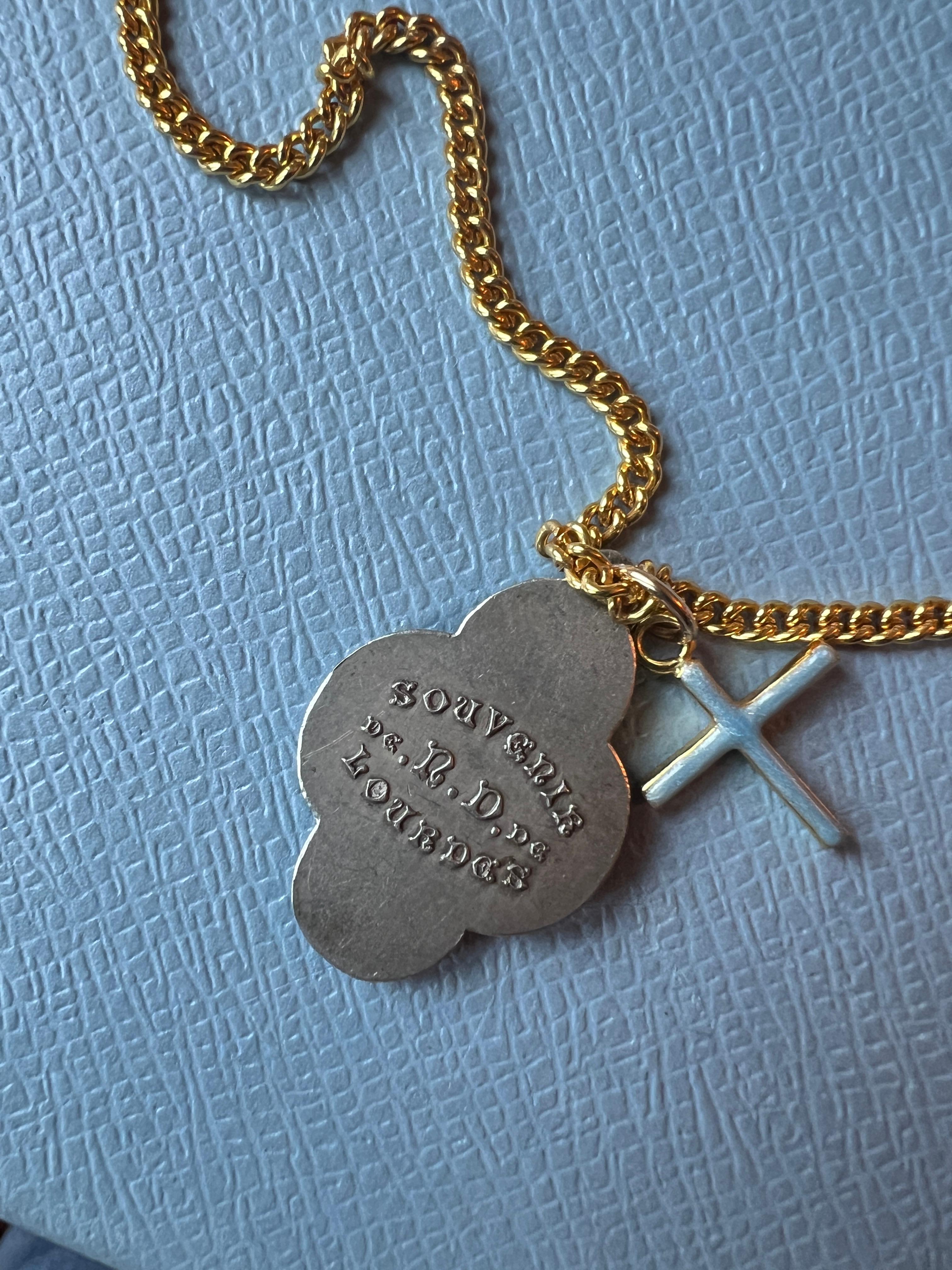 Virgin Mary Medal Chain Necklace Virgo Souvenir Lourdes Cross 8