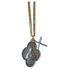 Medalla Virgen María Collar Cadena Virgo Souvenir Lourdes Cruz