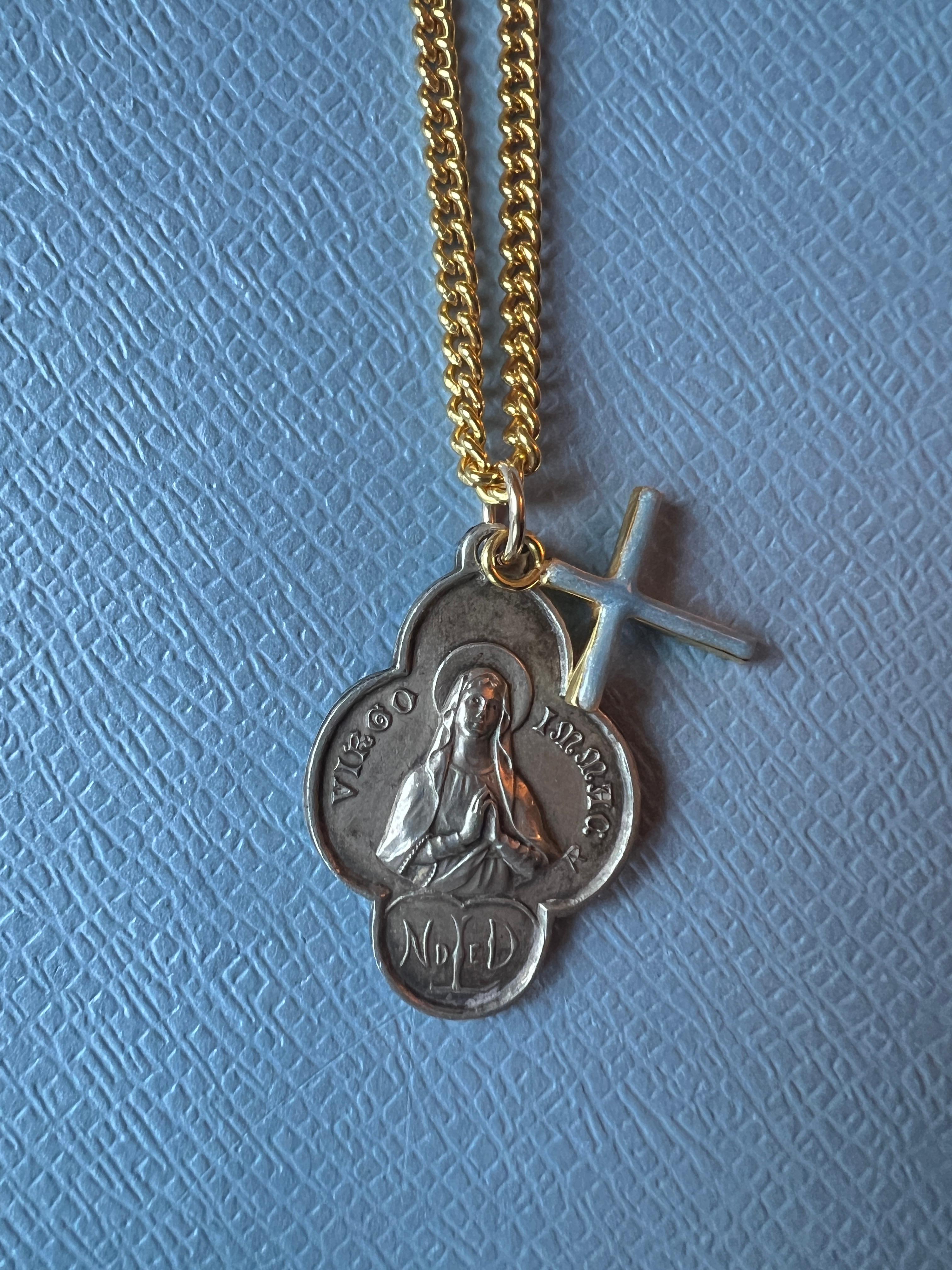Women's or Men's Virgin Mary Medal Chain Necklace Virgo Souvenir Lourdes Cross