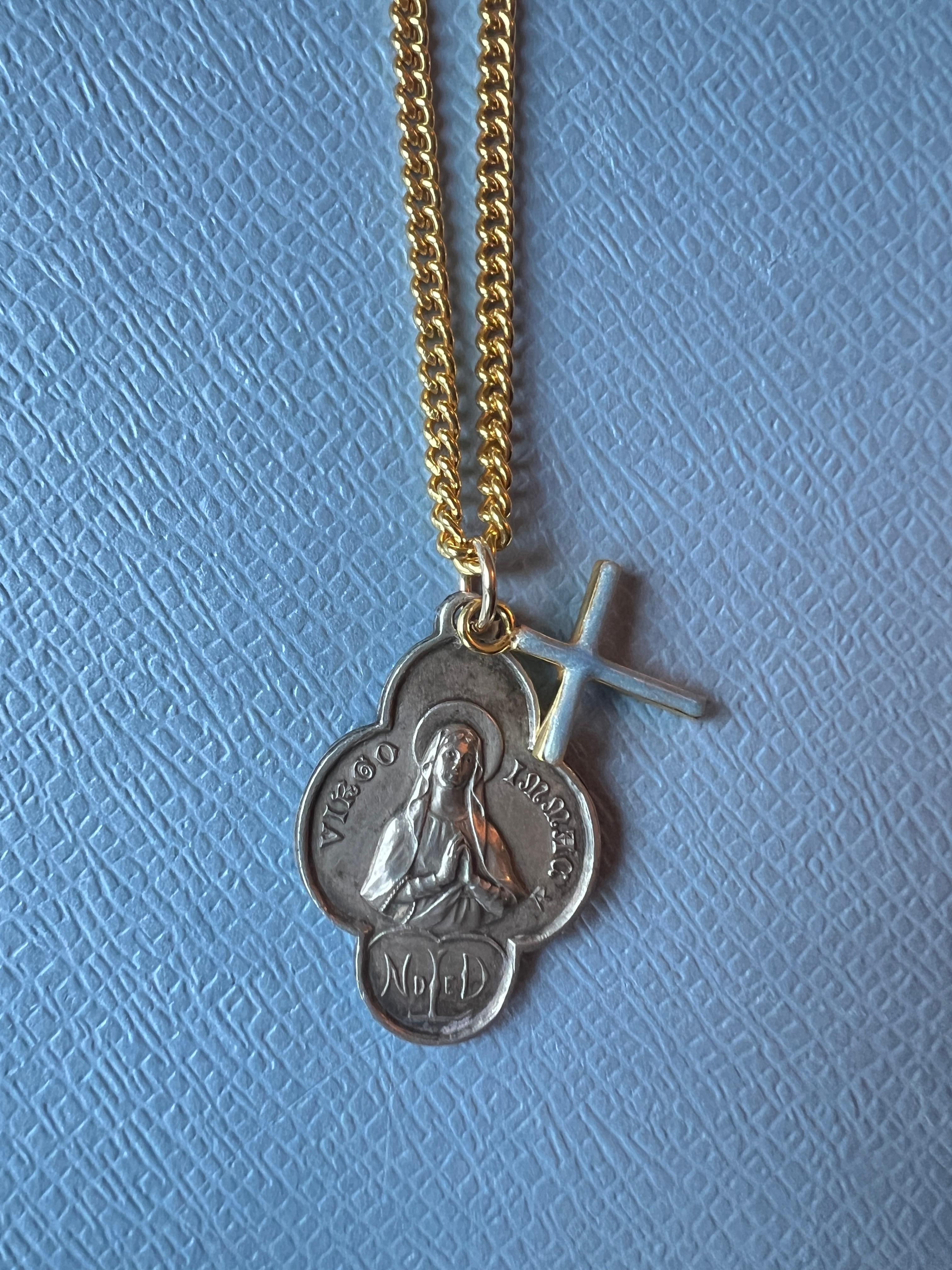Virgin Mary Medal Chain Necklace Virgo Souvenir Lourdes Cross 1