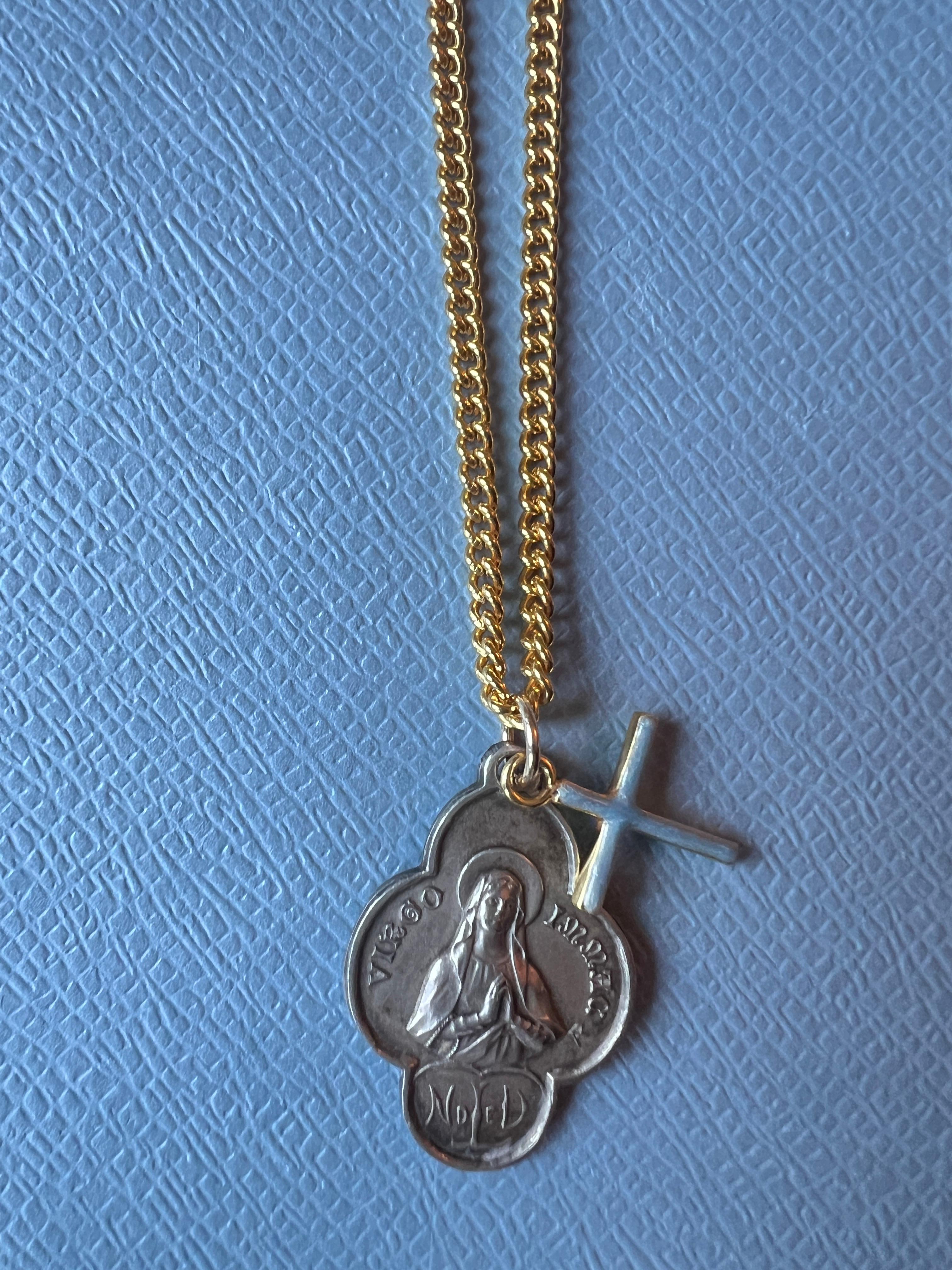 Virgin Mary Medal Chain Necklace Virgo Souvenir Lourdes Cross 2