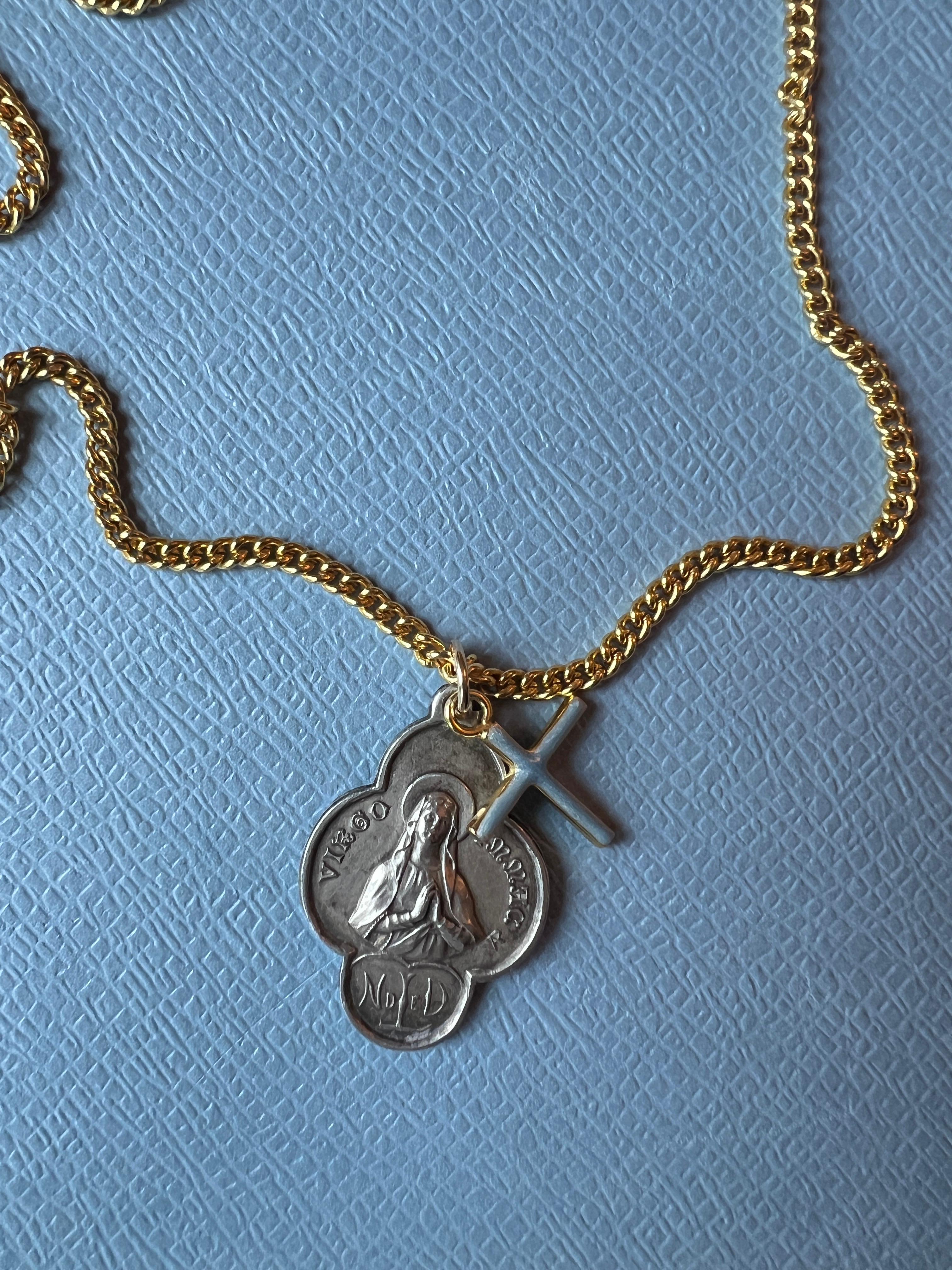Virgin Mary Medal Chain Necklace Virgo Souvenir Lourdes Cross 4