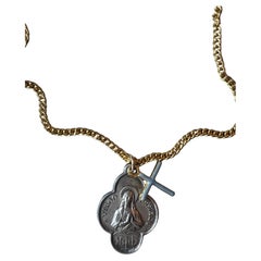 Virgin Mary Medal Chain Necklace Virgo Souvenir Lourdes Cross