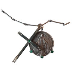 Virgin Mary Medal Cross Necklace Emeralds Silver