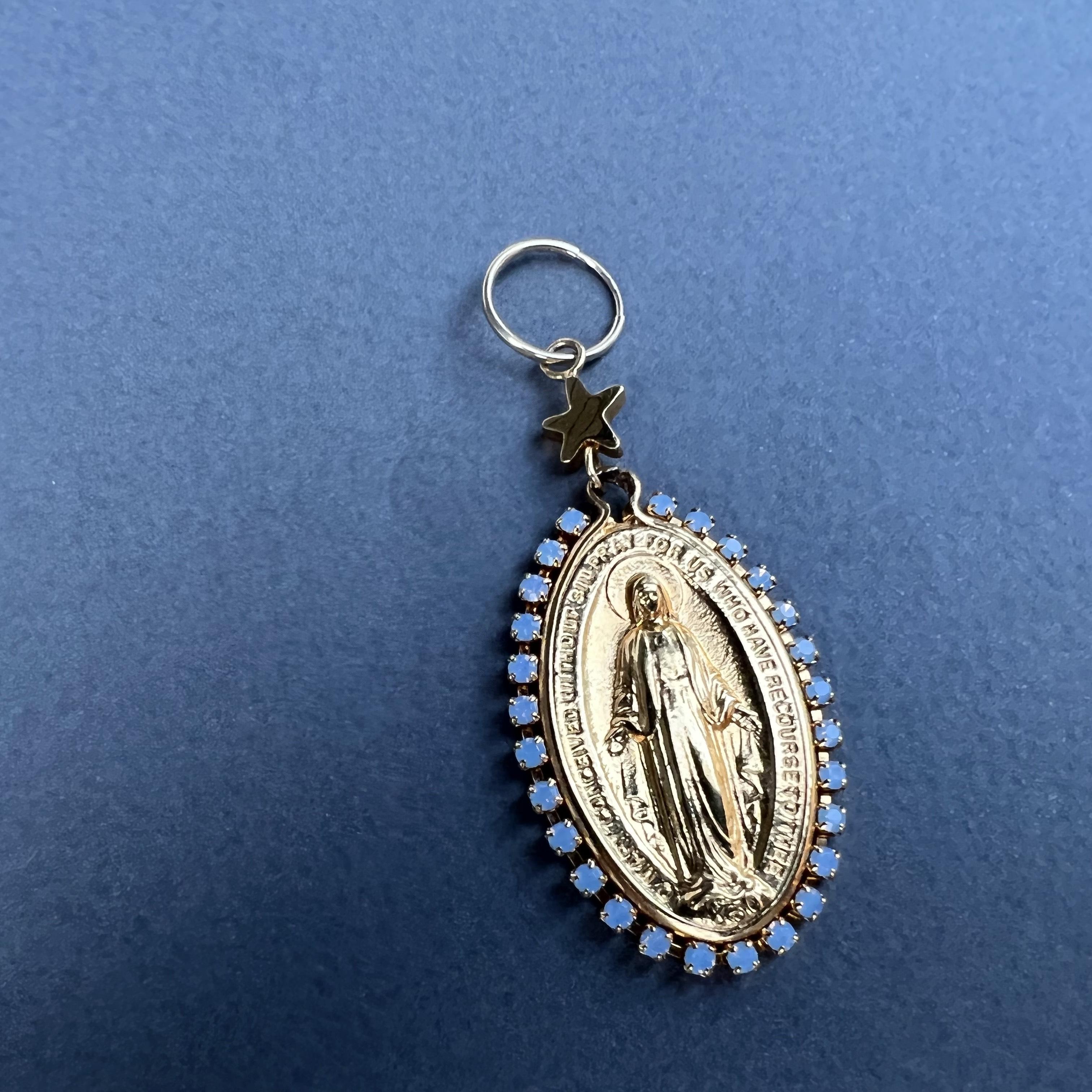 Virgin Mary Medal Earrings Rhinestone Light Blue J Dauphin For Sale 5