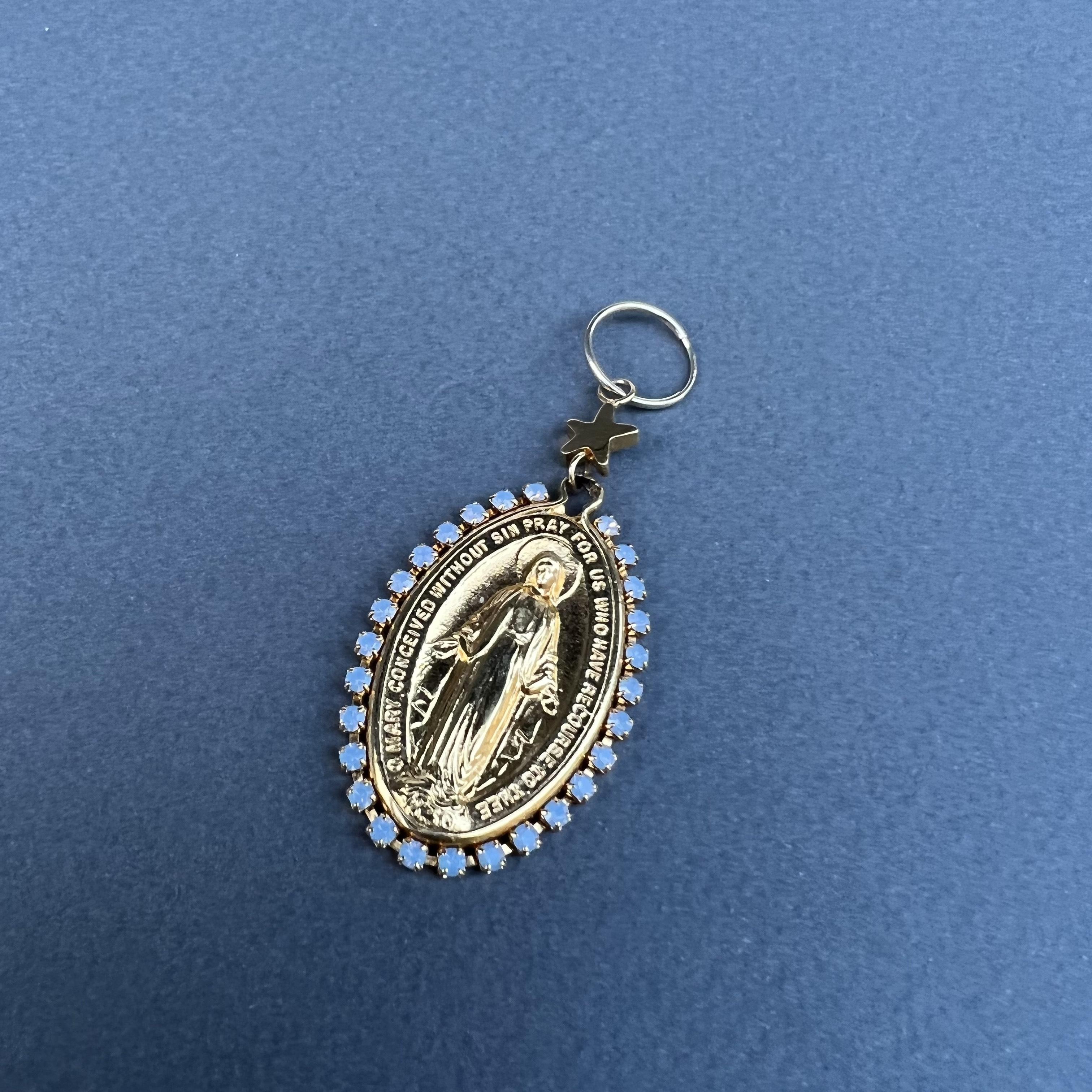 Virgin Mary Medal Earrings Rhinestone Light Blue J Dauphin For Sale 3