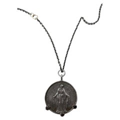 Virgin Mary Medal Necklace Black Diamond Silver J Dauphin