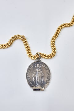 Virgin Mary Medal Necklace Silver Sapphire Diamond Pendant Gold Chain J Dauphin