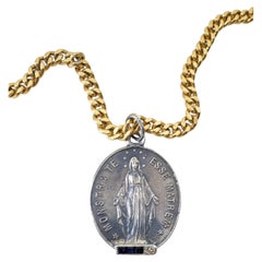 Virgin Mary Medal Necklace Silver Sapphire Diamond Pendant Gold Chain J Dauphin