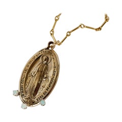 Virgin Mary Miraculous Medal Coin Pendant Opal Bronze Chain Necklace J Dauphin